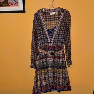 Byron Lars Plaid Long Sleeve Dress with Belt 8